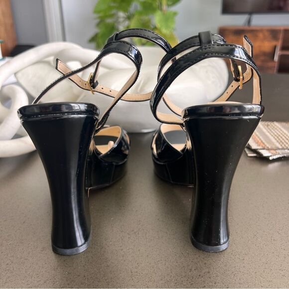 Jessica Simpson Black Patent Leather Wedge Sandals 7.5M - Picture 4 of 6
